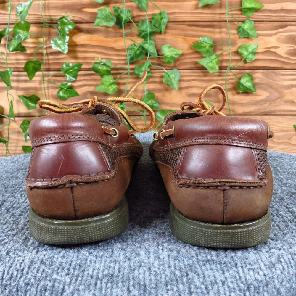 St. John's Bay 016-8001 Mens Boat Shoe Sz 9.5 Casual Nautical Brown Leather Mesh